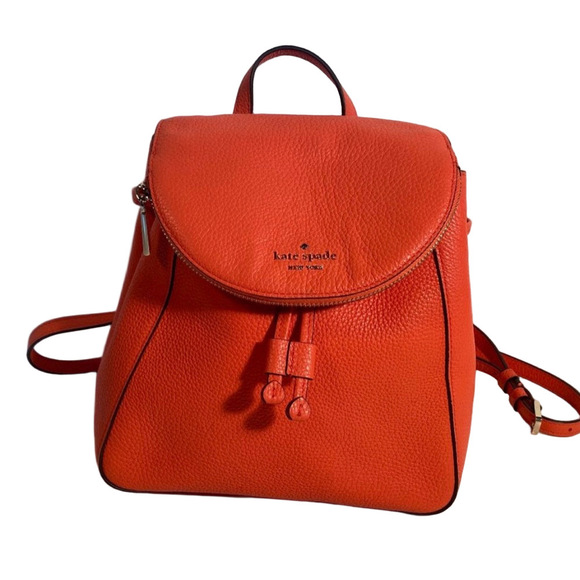 Kate Spade New York Handbags - Kate Spade Leila Vibrant Orange Medium Flap Leather Backpack | One Size | EUC